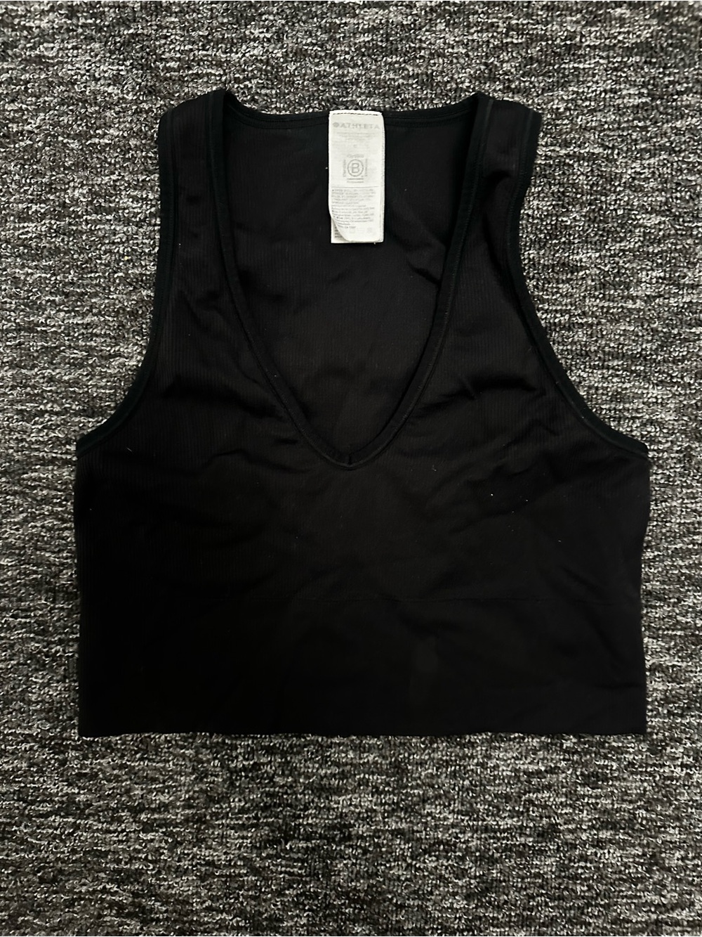 Athleta Black Ribbed V-Neck Crop Tank Top/ sports bra